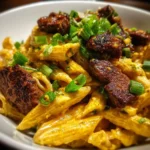 Cheesy Cajun Steak Tips with Penne