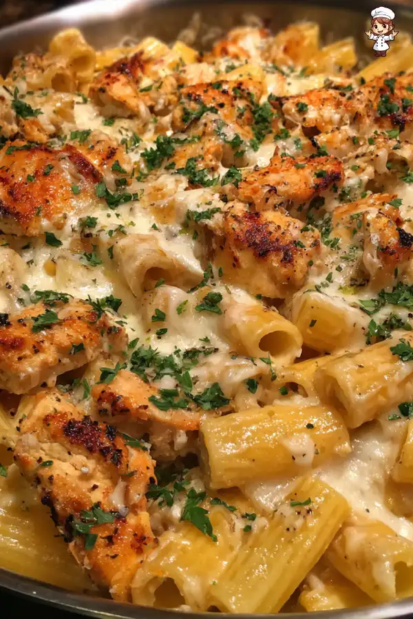 Cheesy Garlic Butter Chicken Rigatoni with Alfredo Sauce