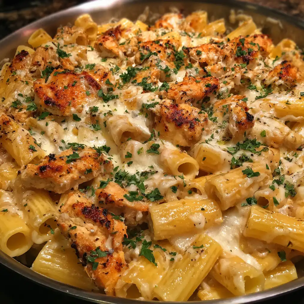 Cheesy Garlic Butter Chicken Rigatoni with Alfredo Sauce