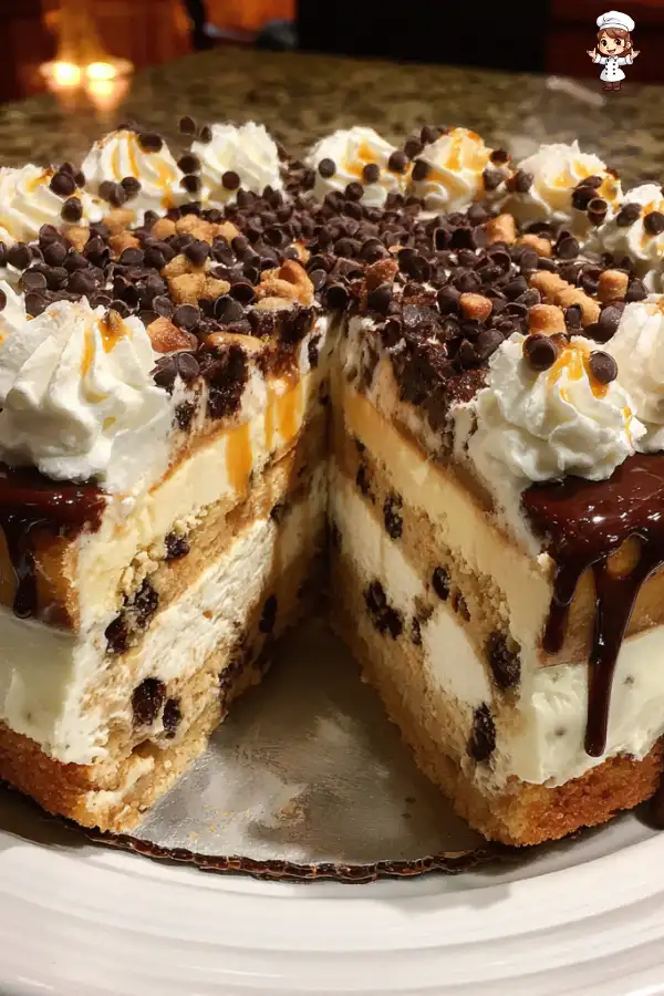 Chocolate chip cookie dough ice cream cake