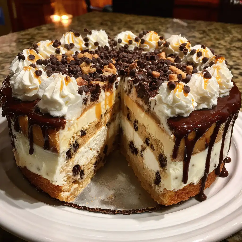 Chocolate chip cookie dough ice cream cake