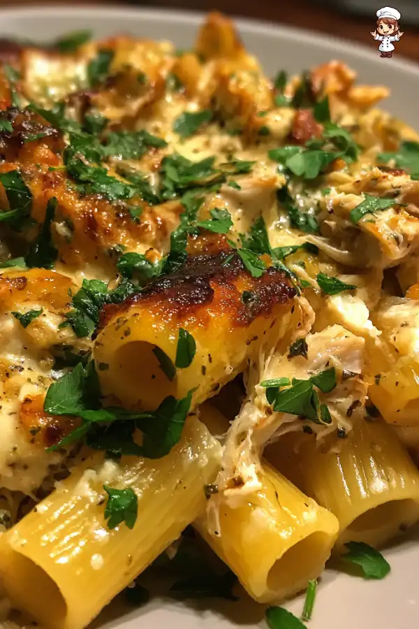 Creamy Velveeta Chicken Rigatoni with Mozzarella Garlic Sauce