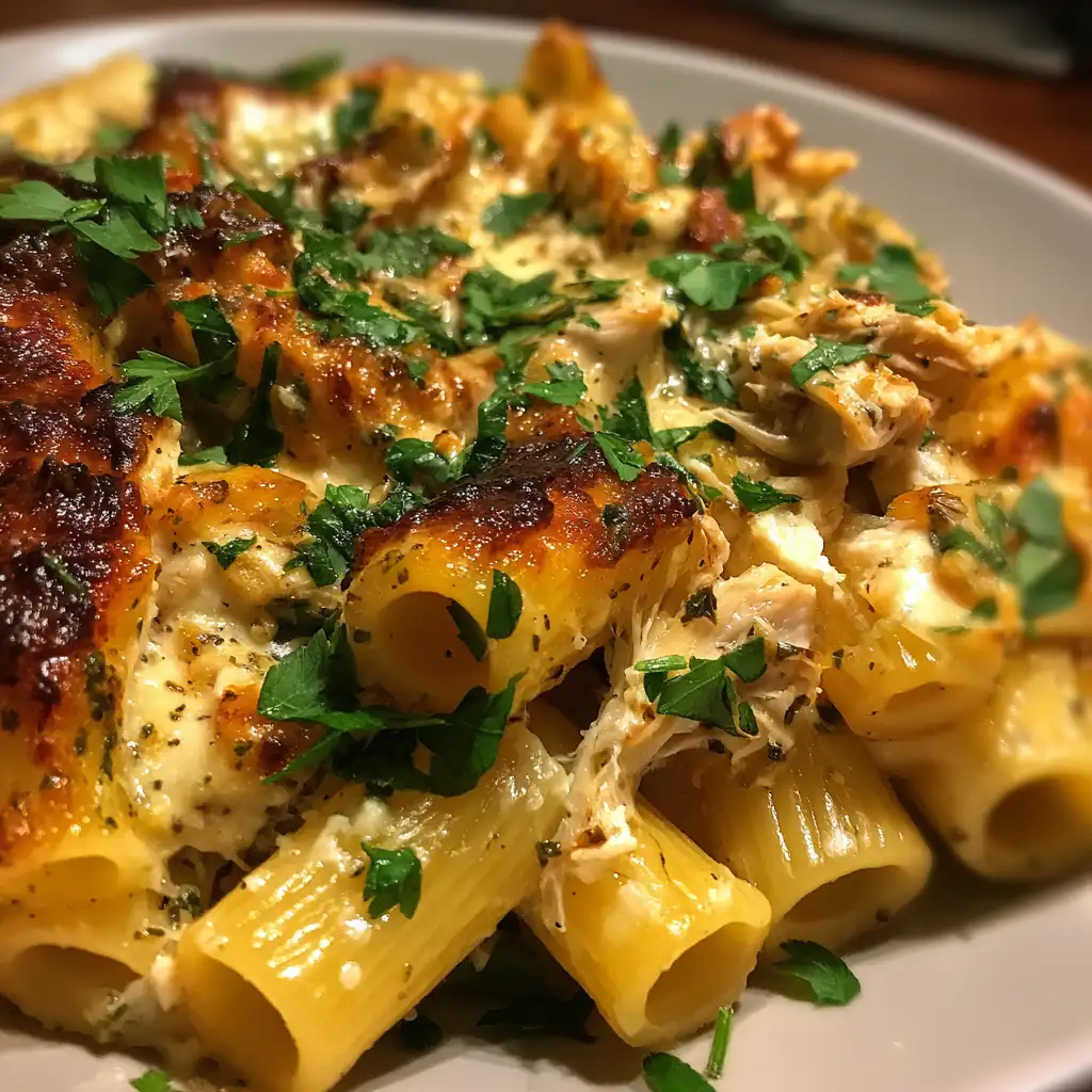 Creamy Velveeta Chicken Rigatoni with Mozzarella Garlic Sauce