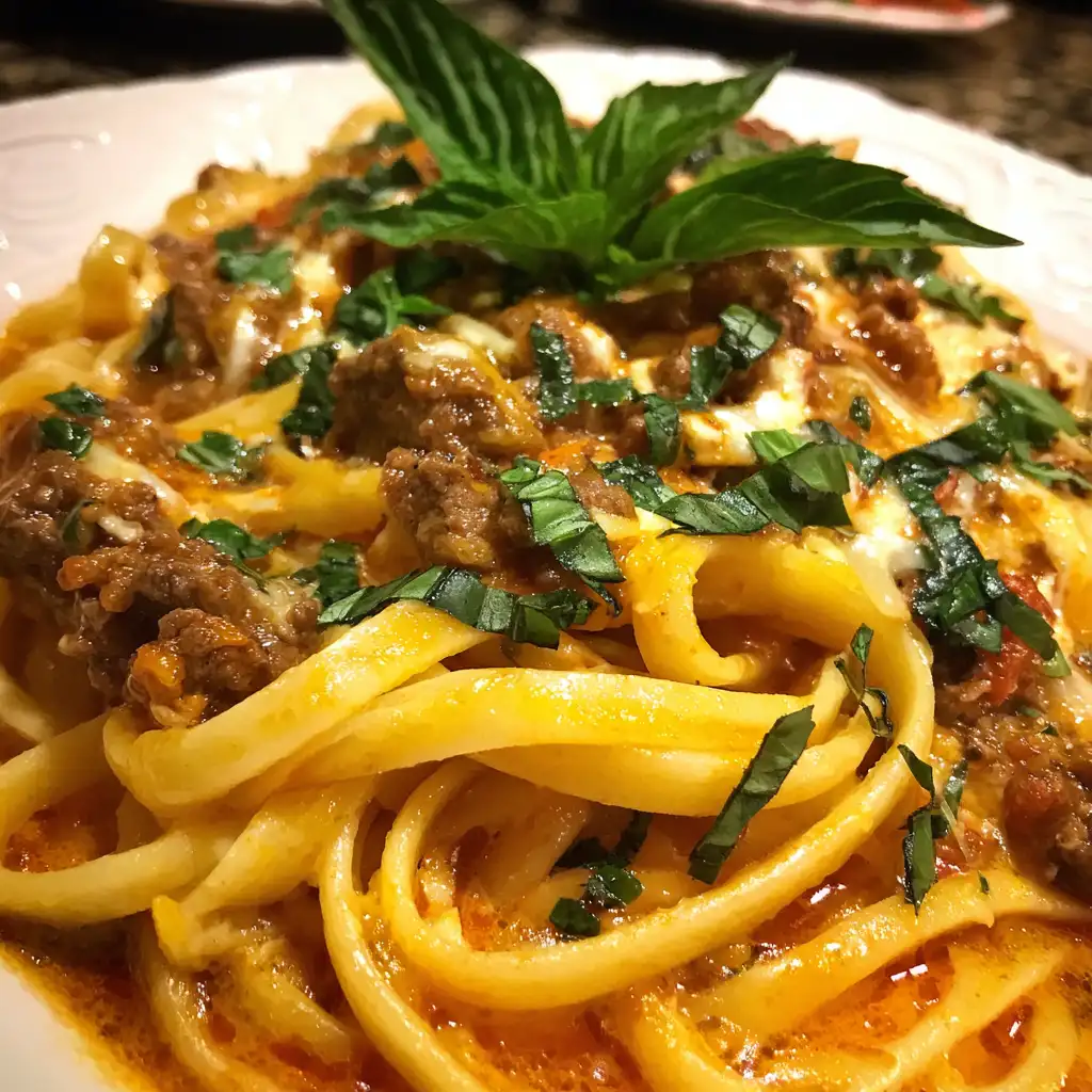 Creamy Velveeta Linguine with Italian Beef