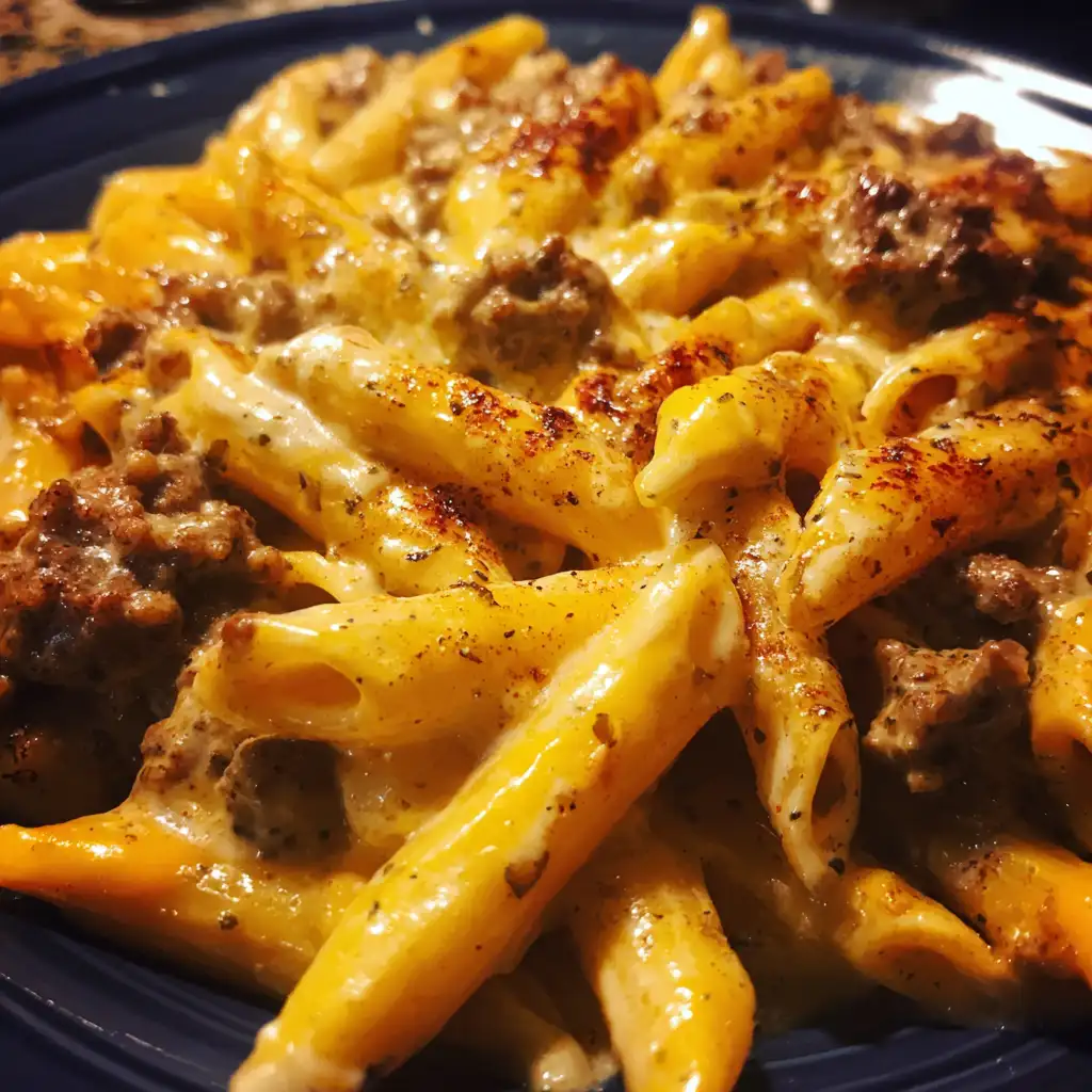 Creamy Velveeta Penne Pasta with Cajun Beef Alfredo Sauce