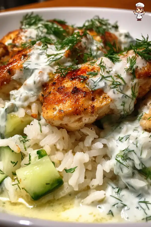 Dump and Bake Chicken Tzatziki Rice