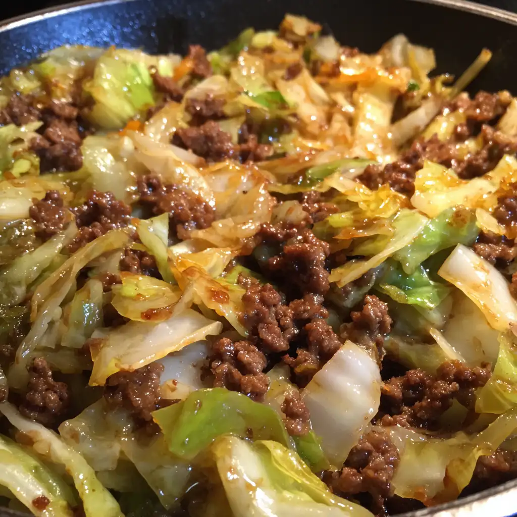 Ground beef with chopped cabbage
