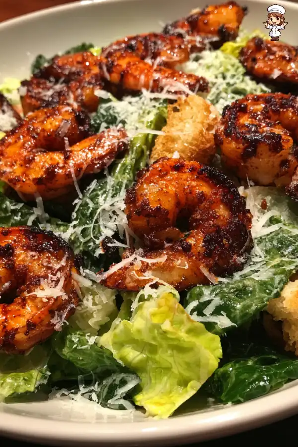 Hot honey blackened shrimp Caesar salad