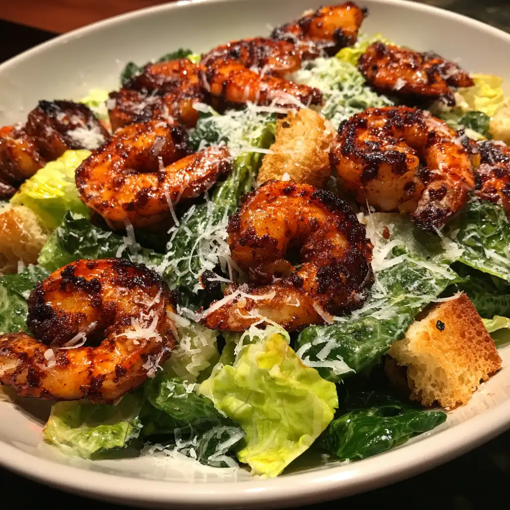 Hot honey blackened shrimp Caesar salad