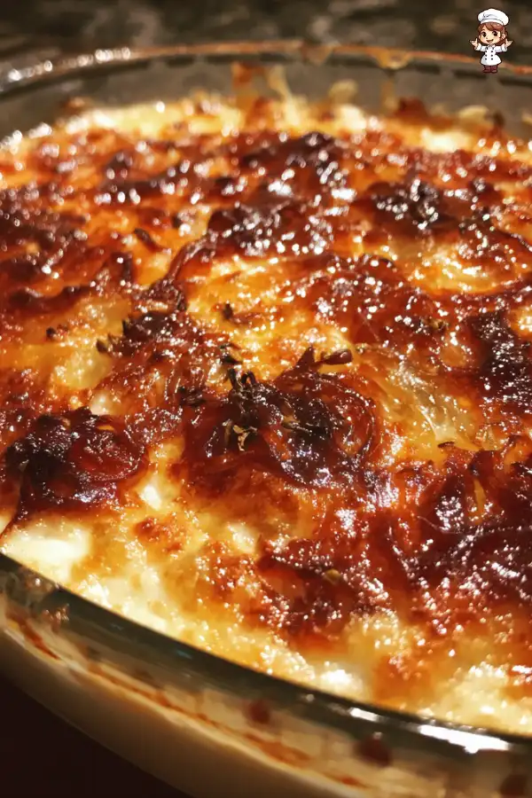 Jammy hot caramelized onion dip with Gruyère delights!