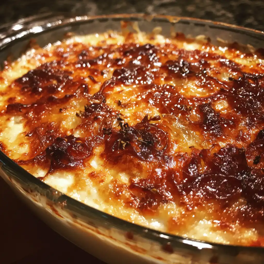 Jammy hot caramelized onion dip with Gruyère delights!