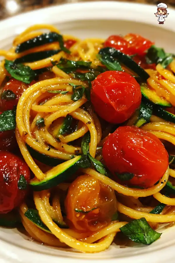 Pasta with zucchini and tomatoes