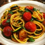 Pasta with zucchini and tomatoes