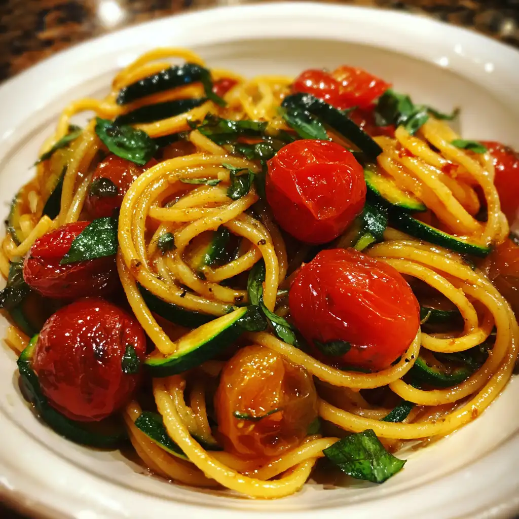 Pasta with zucchini and tomatoes