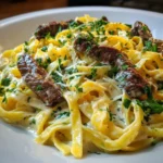 Velveeta Steak Fettuccine with Garlic Butter Sauce