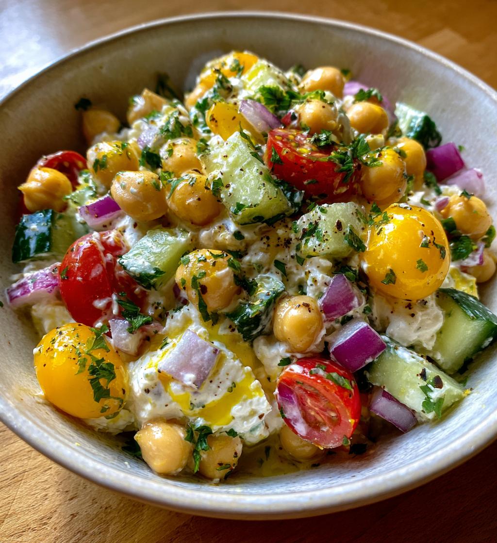 cottage cheese chickpea salad bowl recipe - detail 1