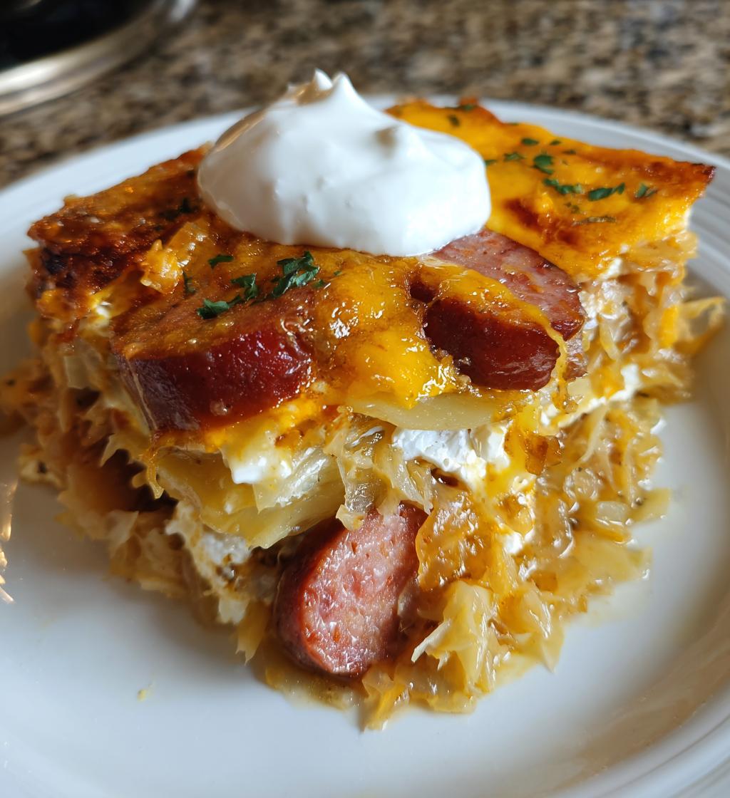 crockpot pierogi casserole kielbasa recipe - detail 1