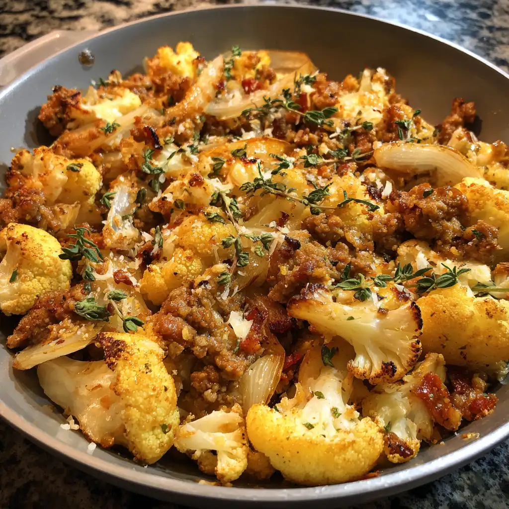 garlic butter ground turkey with cauliflower skillet