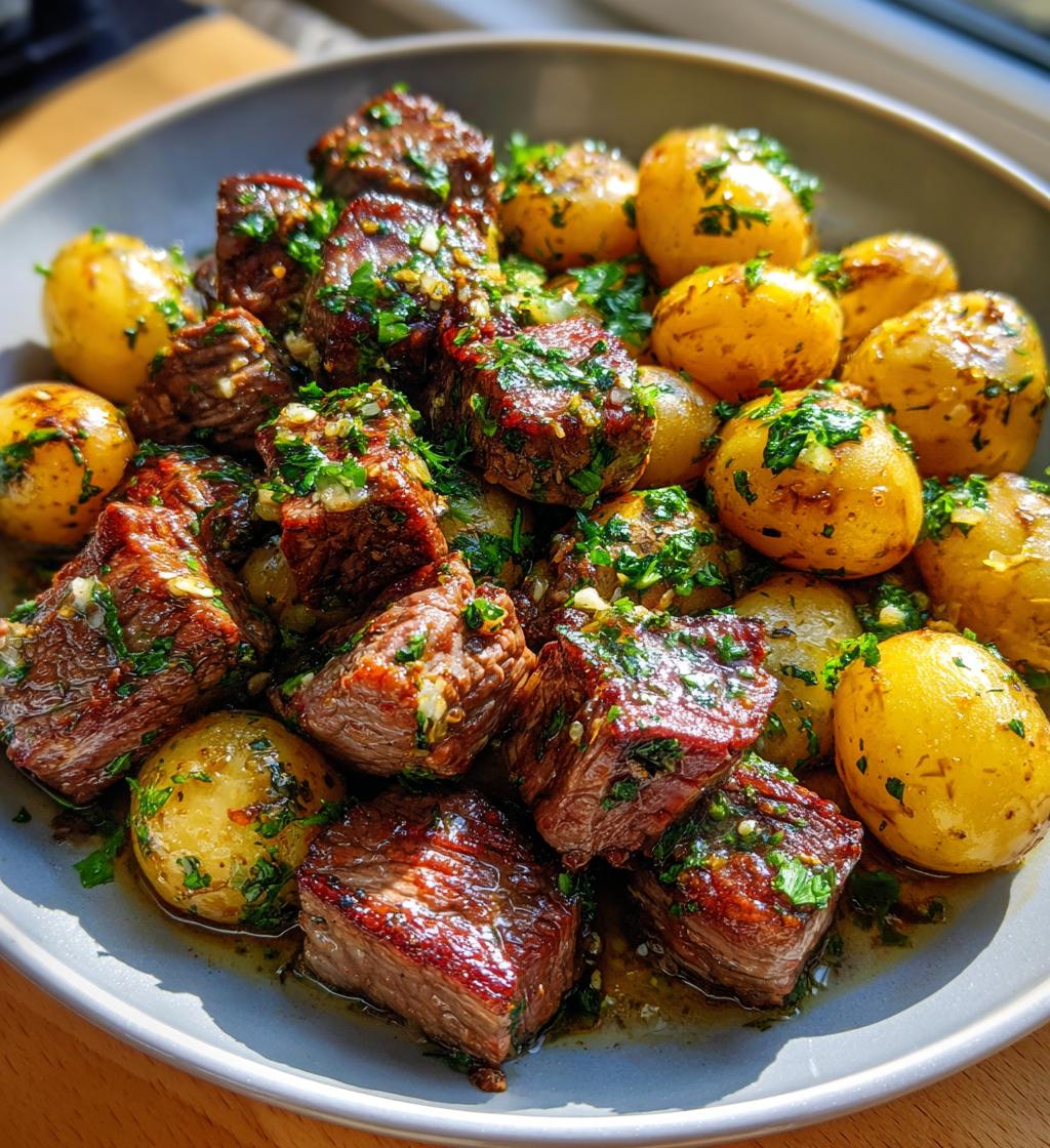 garlic butter steak bites and potatoes recipe - detail 1