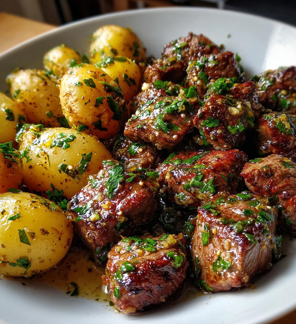 garlic butter steak bites and potatoes recipe