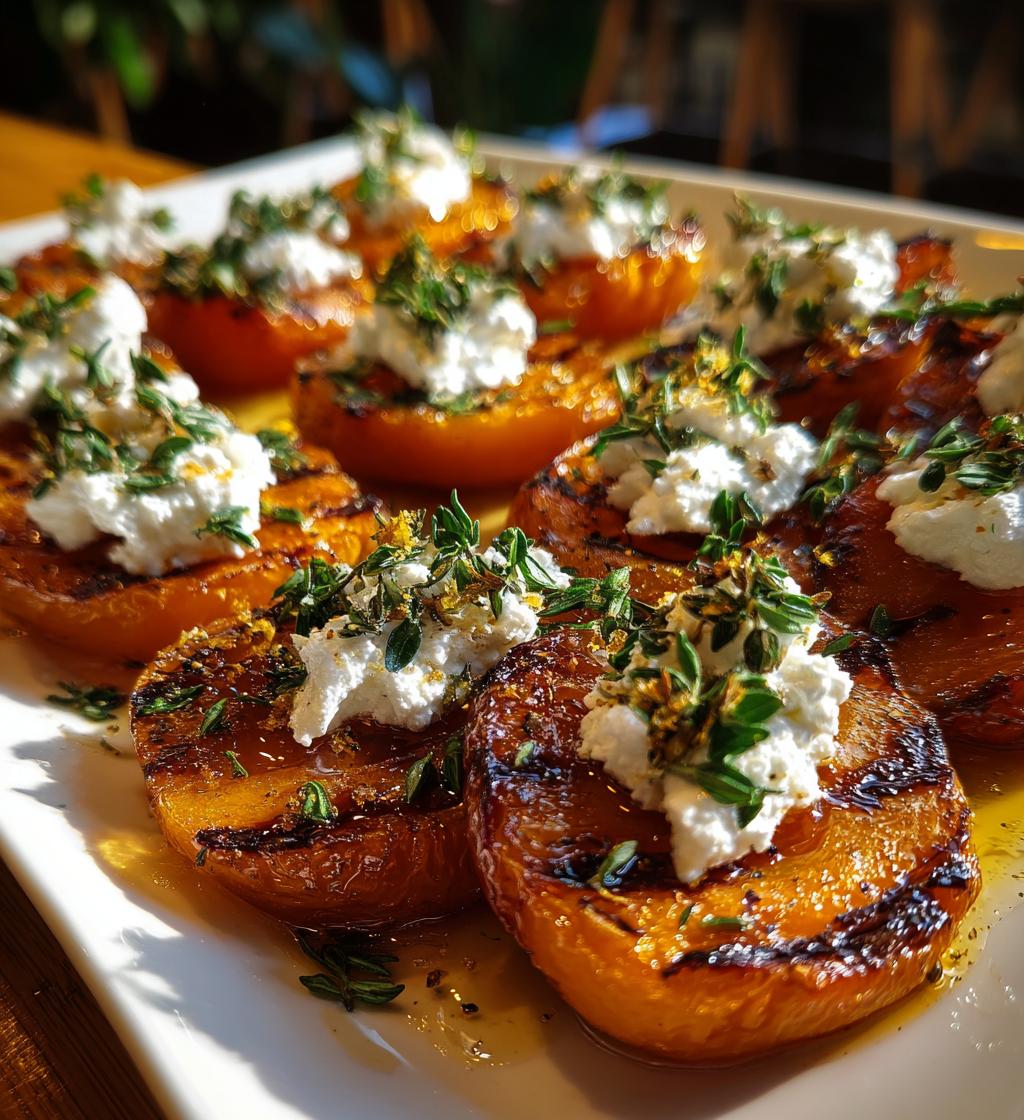 grilled apricots with whipped goat cheese thyme honey - detail 1