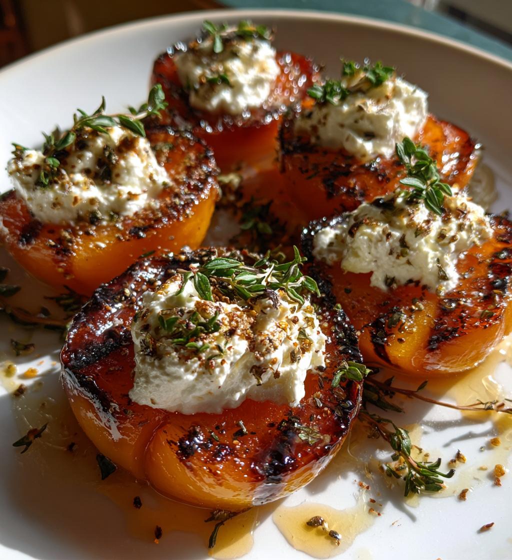 grilled apricots with whipped goat cheese thyme honey