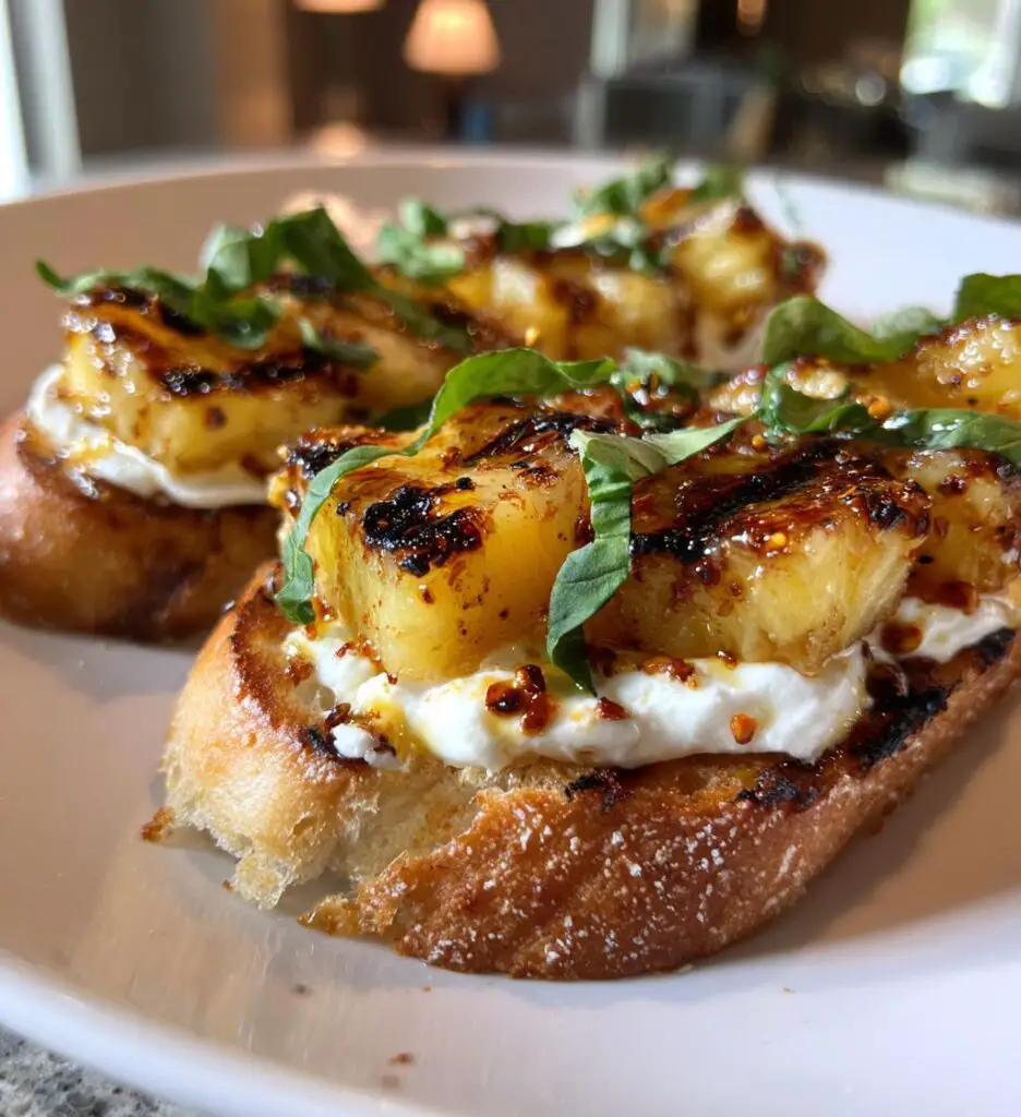 grilled pineapple crostini with burrata spicy honey
