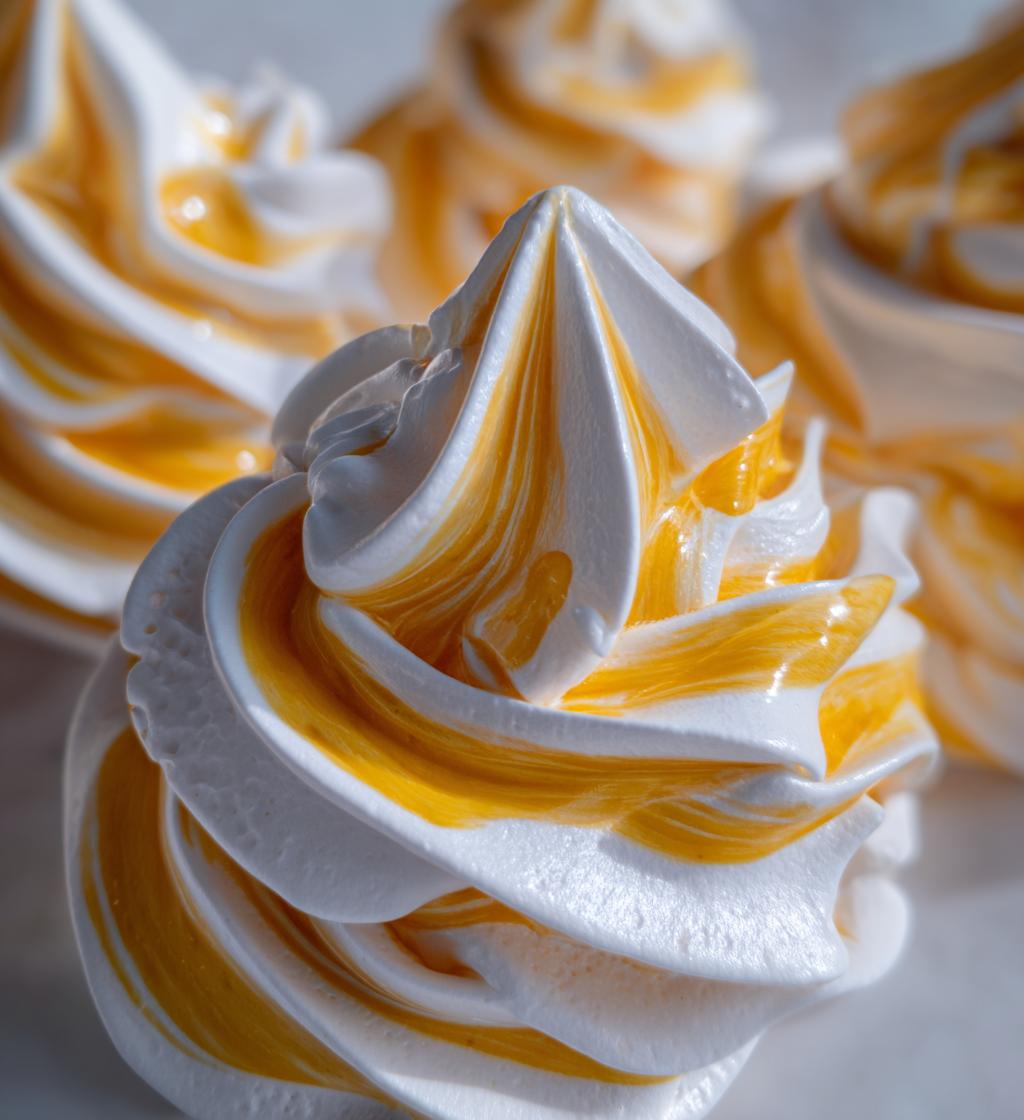 miso mango meringue clouds with caramel swirl - detail 1