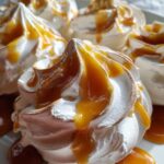 miso mango meringue clouds with caramel swirl