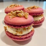 savory beet macarons with goat cheese walnut crunch
