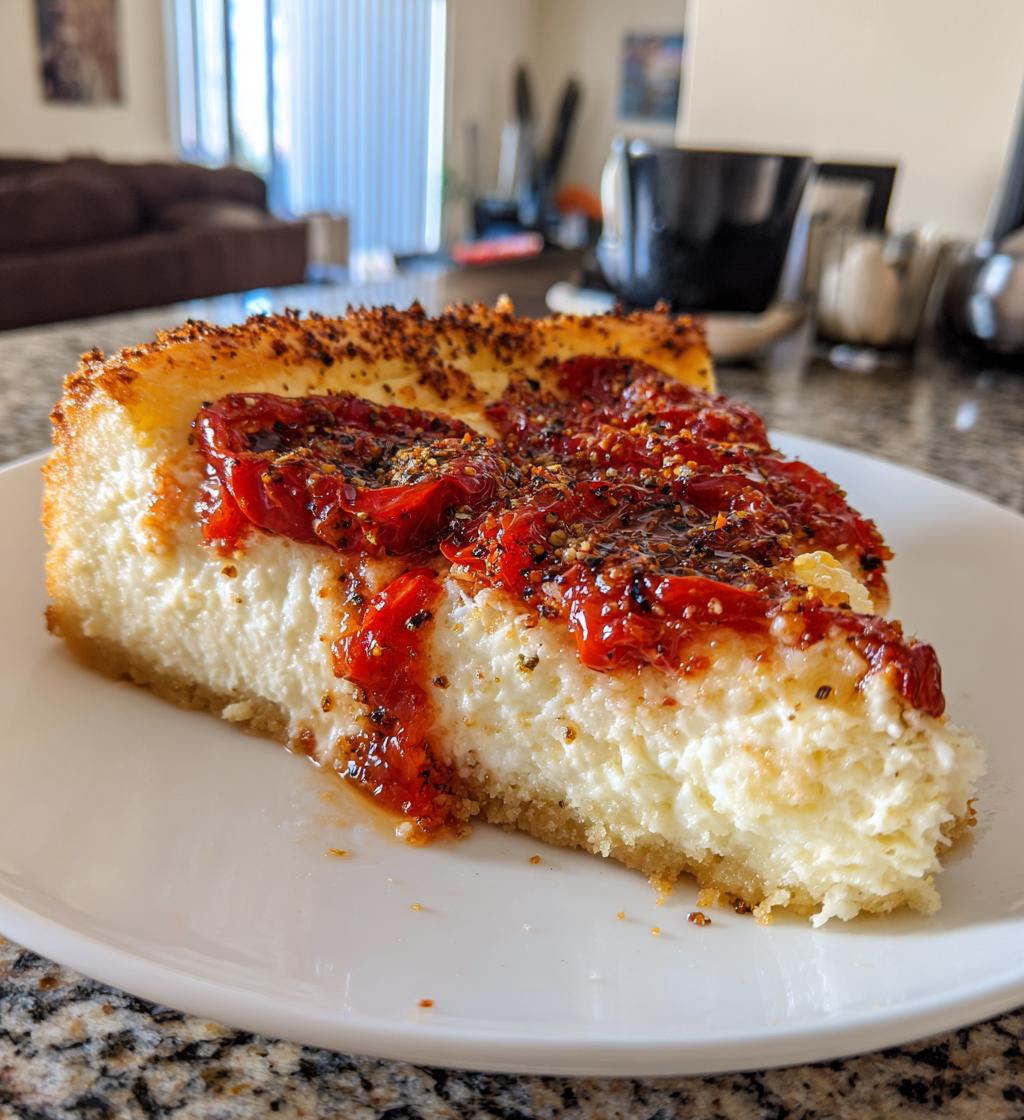 savory cheesecake with roasted tomato jam parmesan crust