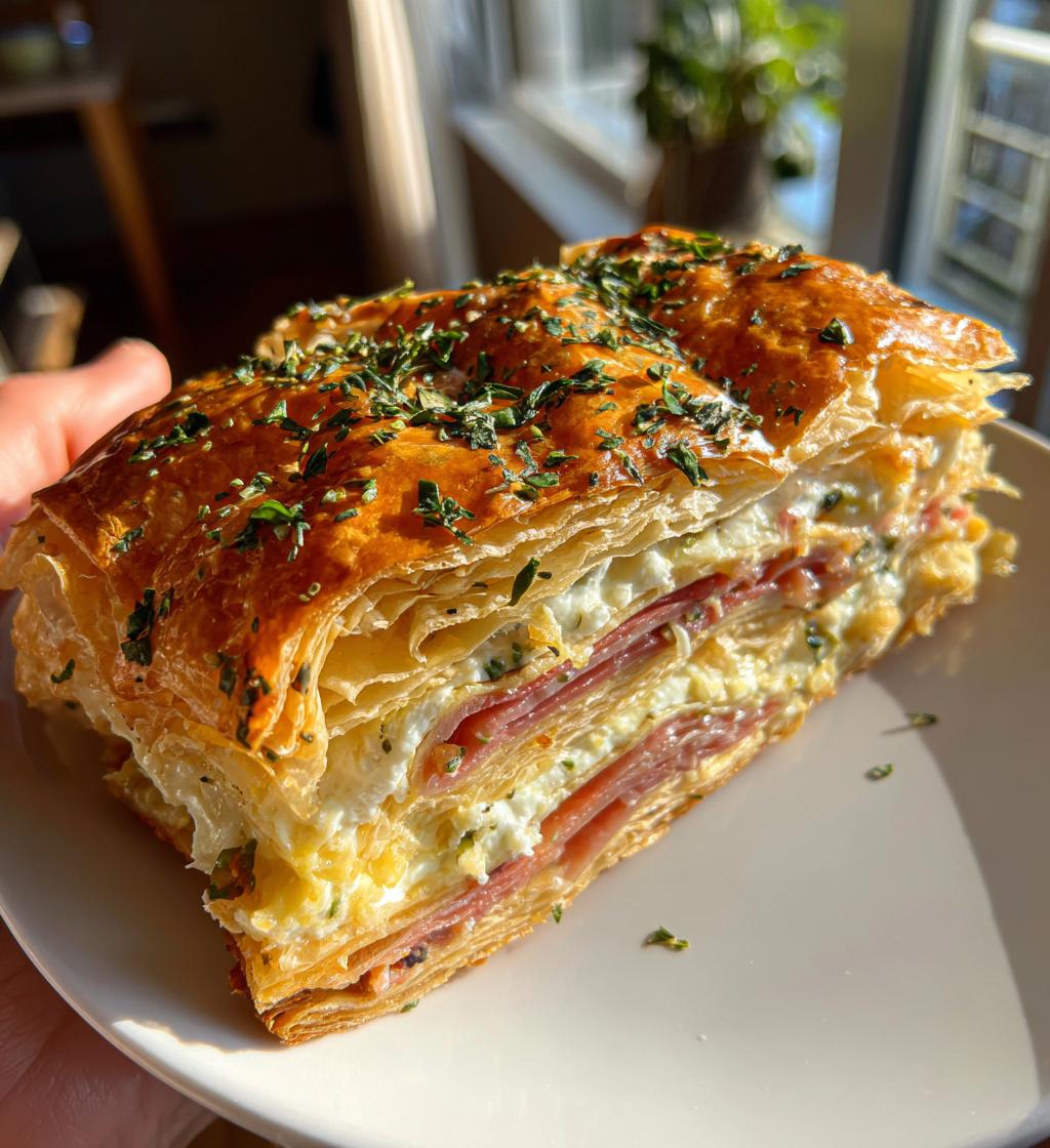 savory mille feuille with lemon ricotta prosciutto - detail 1