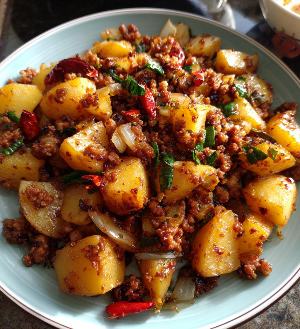 stir fried potatoes minced meat delicious recipe - detail 1