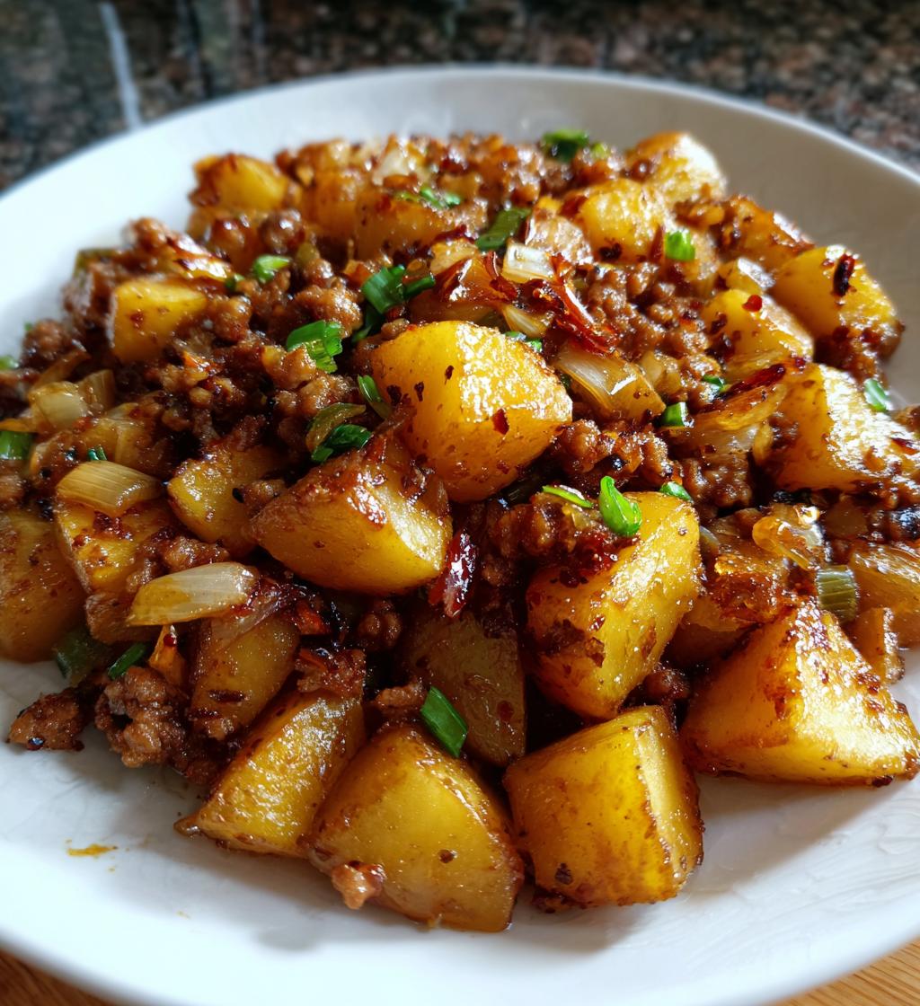 stir fried potatoes minced meat delicious recipe