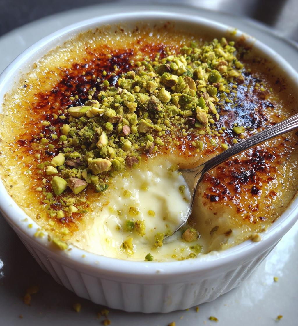 white chocolate lavender brulee with pistachio crunch - detail 1