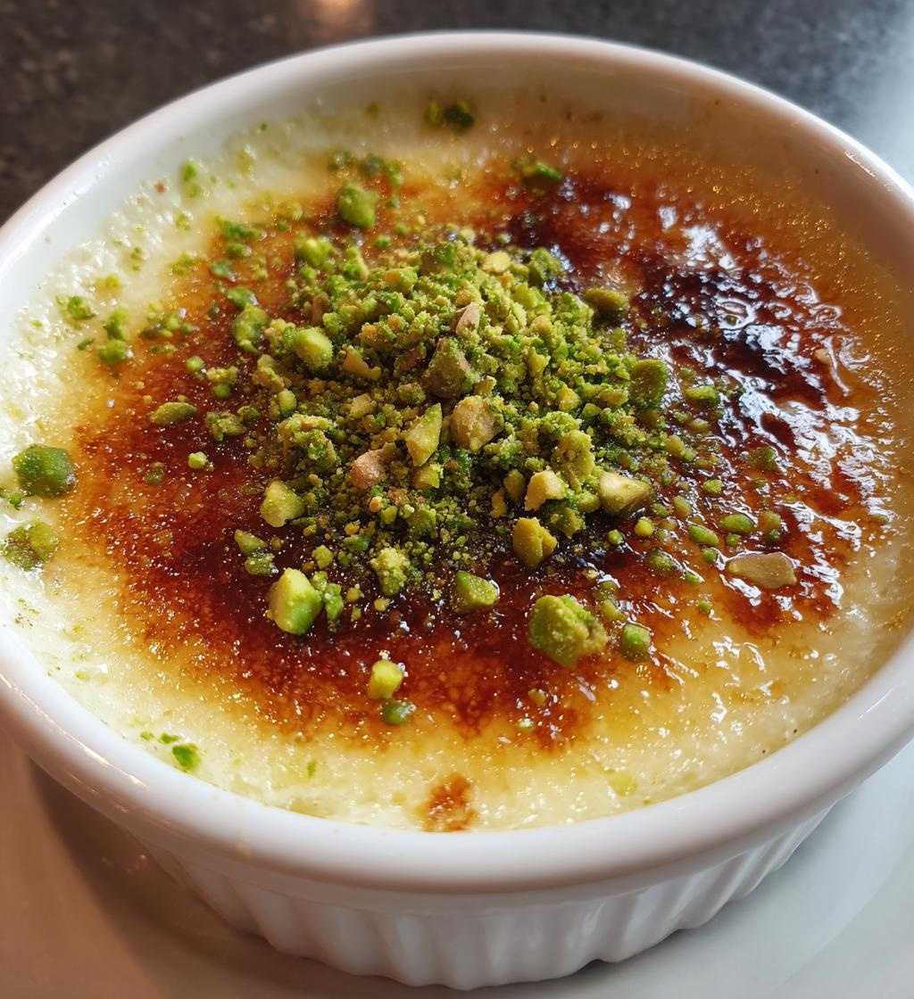 white chocolate lavender brulee with pistachio crunch