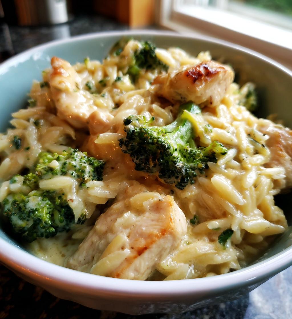 Creamy Cheesy Chicken Broccoli Orzo