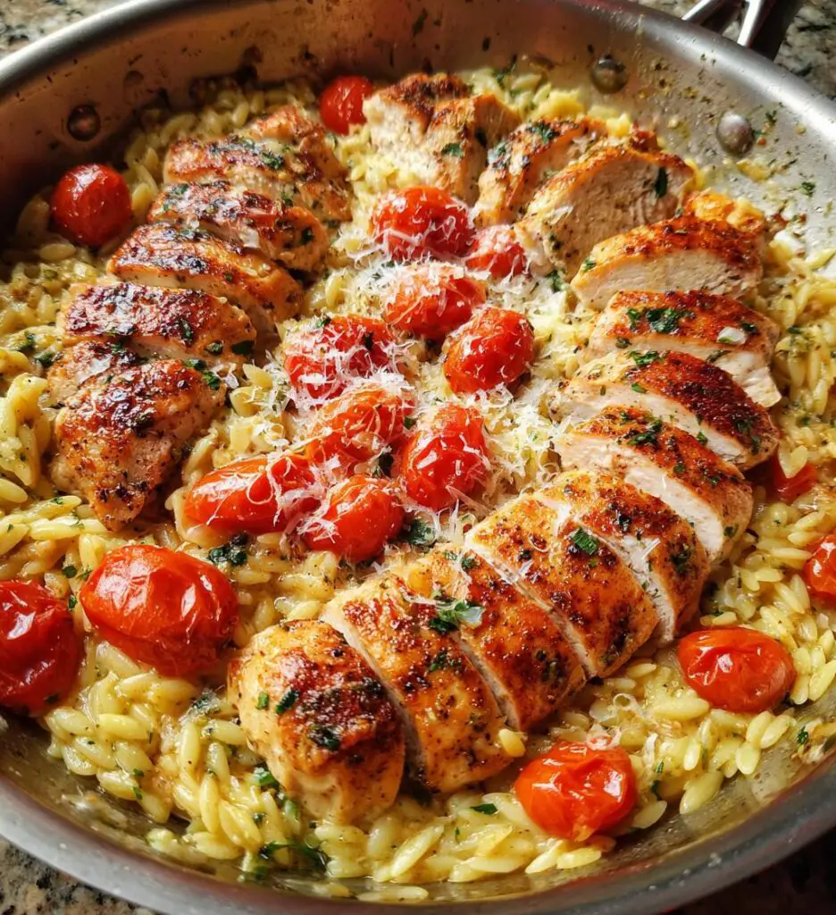 One Pan Chicken & Pesto Orzo