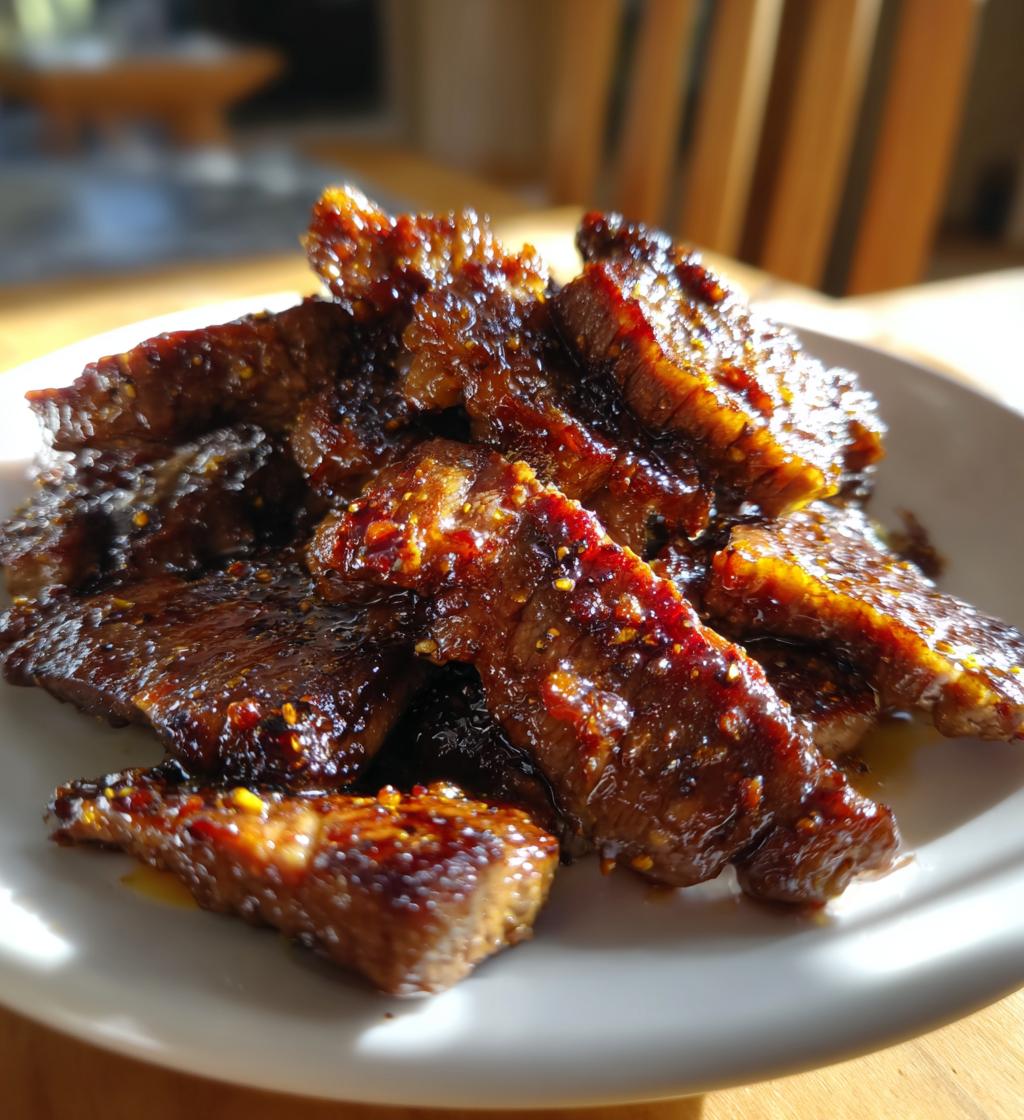 air fryer honey glazed steak strips - detail 1
