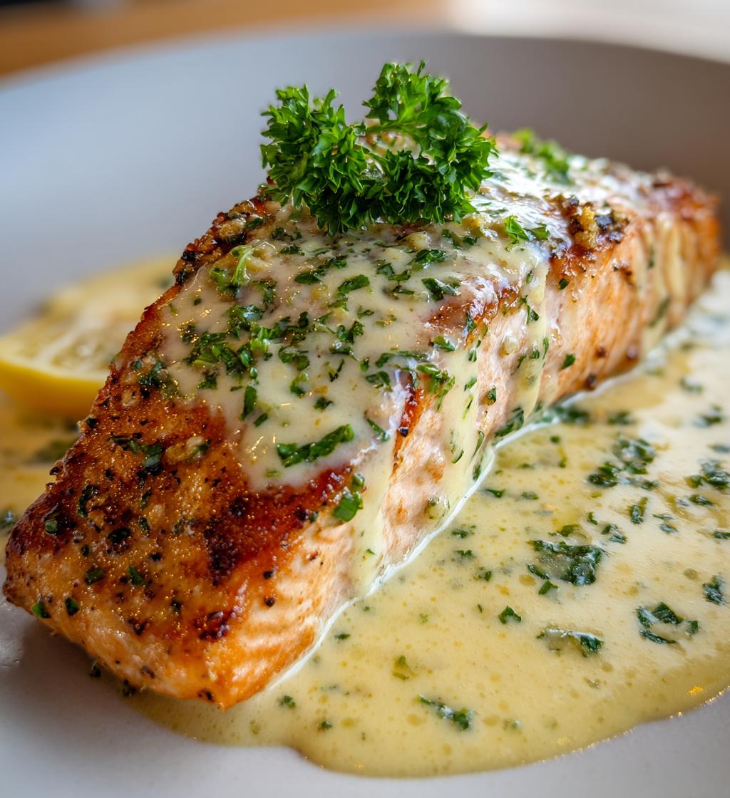 baked salmon with lemon butter cream sauce - detail 1