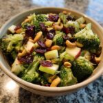 broccoli cashew salad with apples pears and cranberries