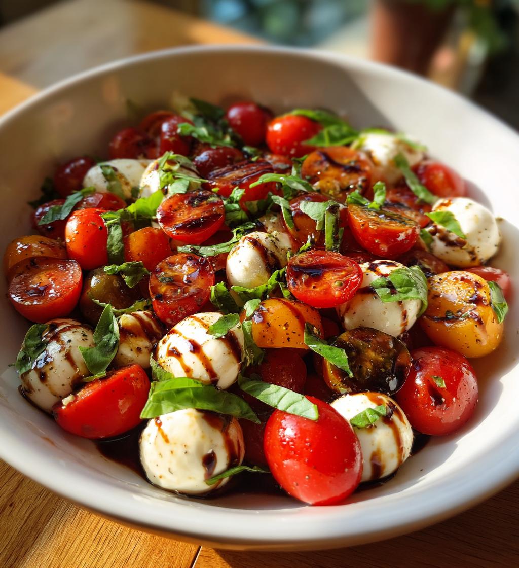 caprese pasta salad with balsamic glaze - detail 1