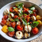 caprese pasta salad with balsamic glaze
