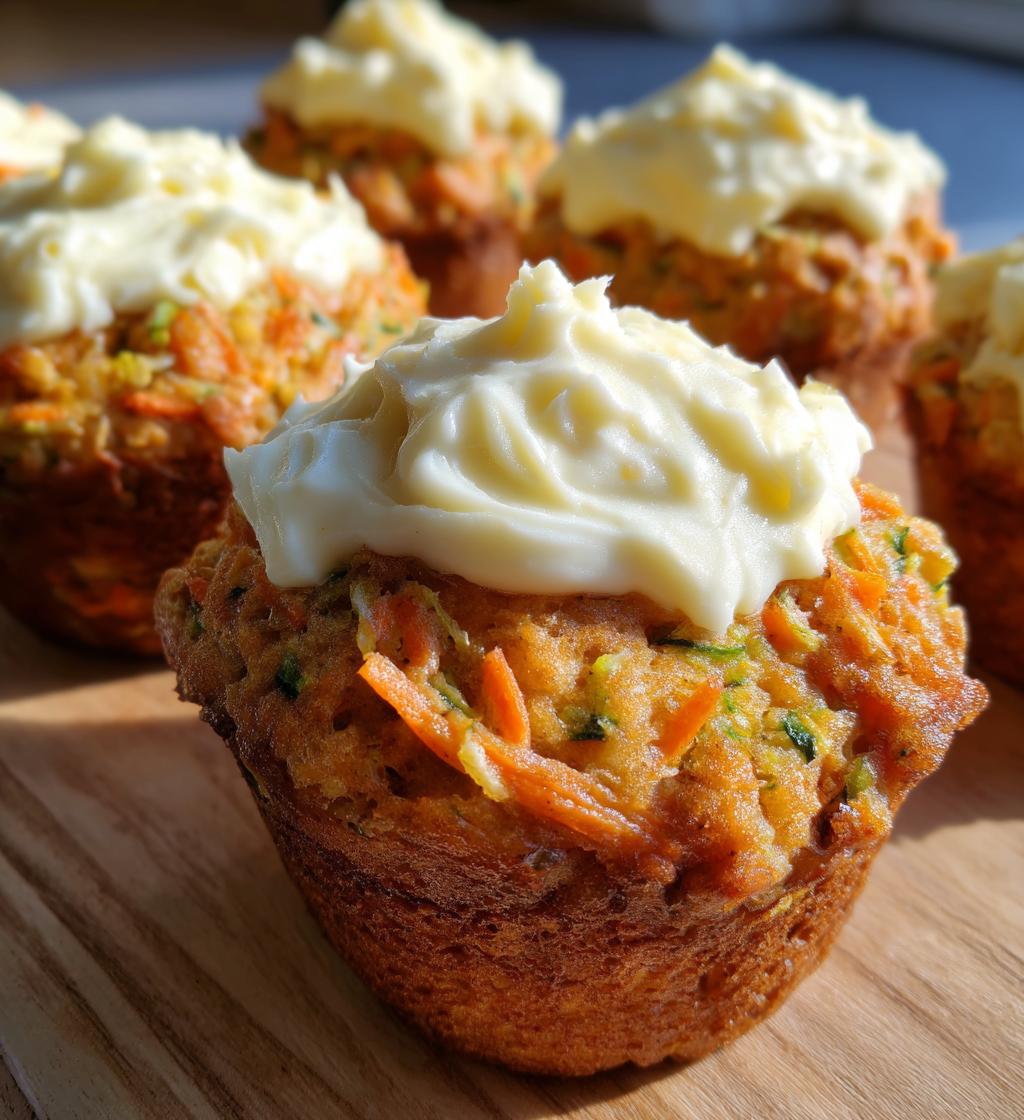 carrot apple zucchini muffins with cream cheese frosting - detail 1