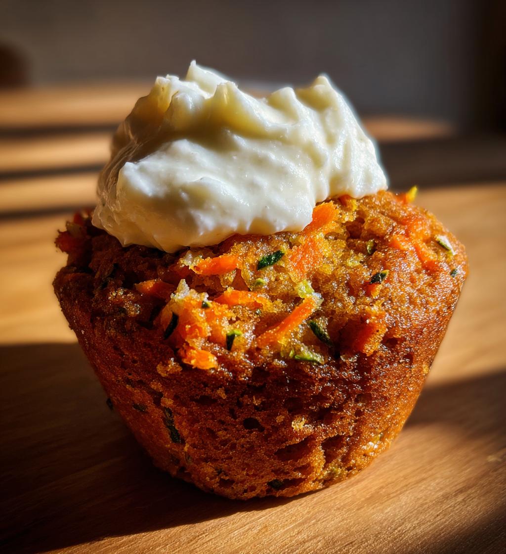 carrot apple zucchini muffins with cream cheese frosting