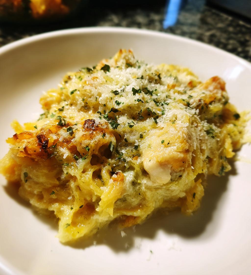 chicken alfredo spaghetti squash casserole - detail 1