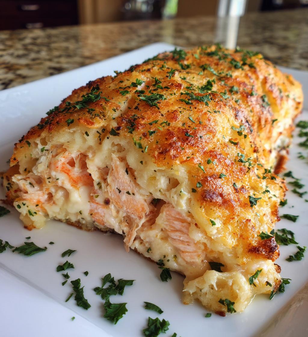 crab and shrimp stuffed salmon - detail 1