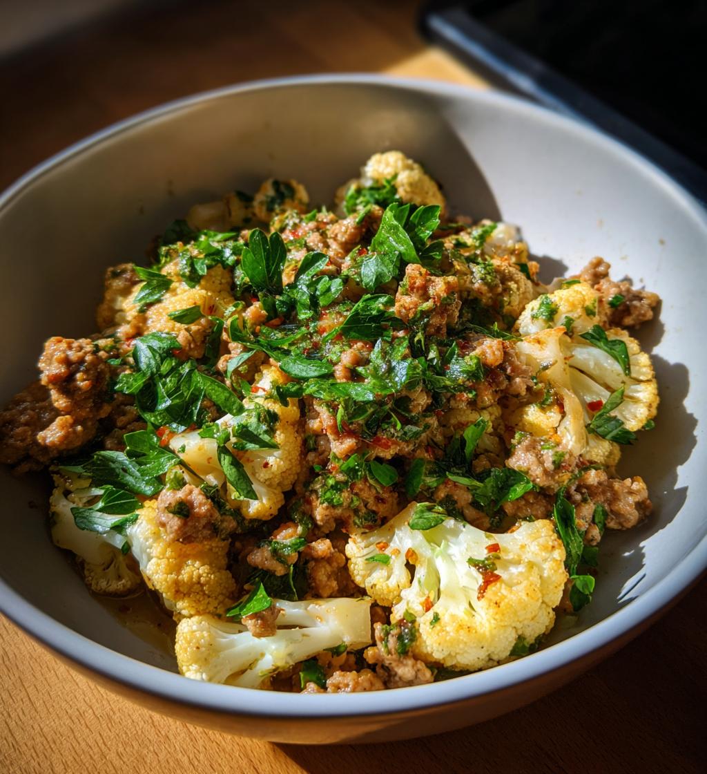 garlic butter ground turkey with cauliflower skillet - detail 1