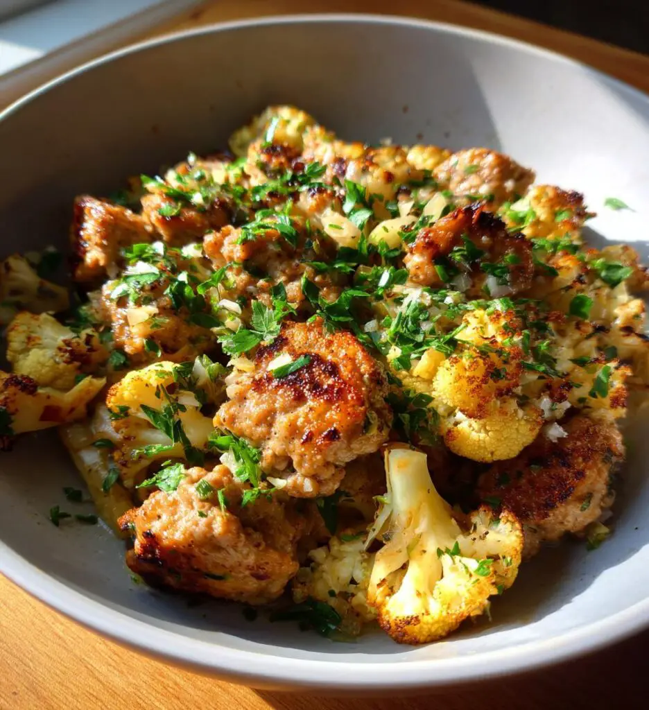 garlic butter ground turkey with cauliflower skillet