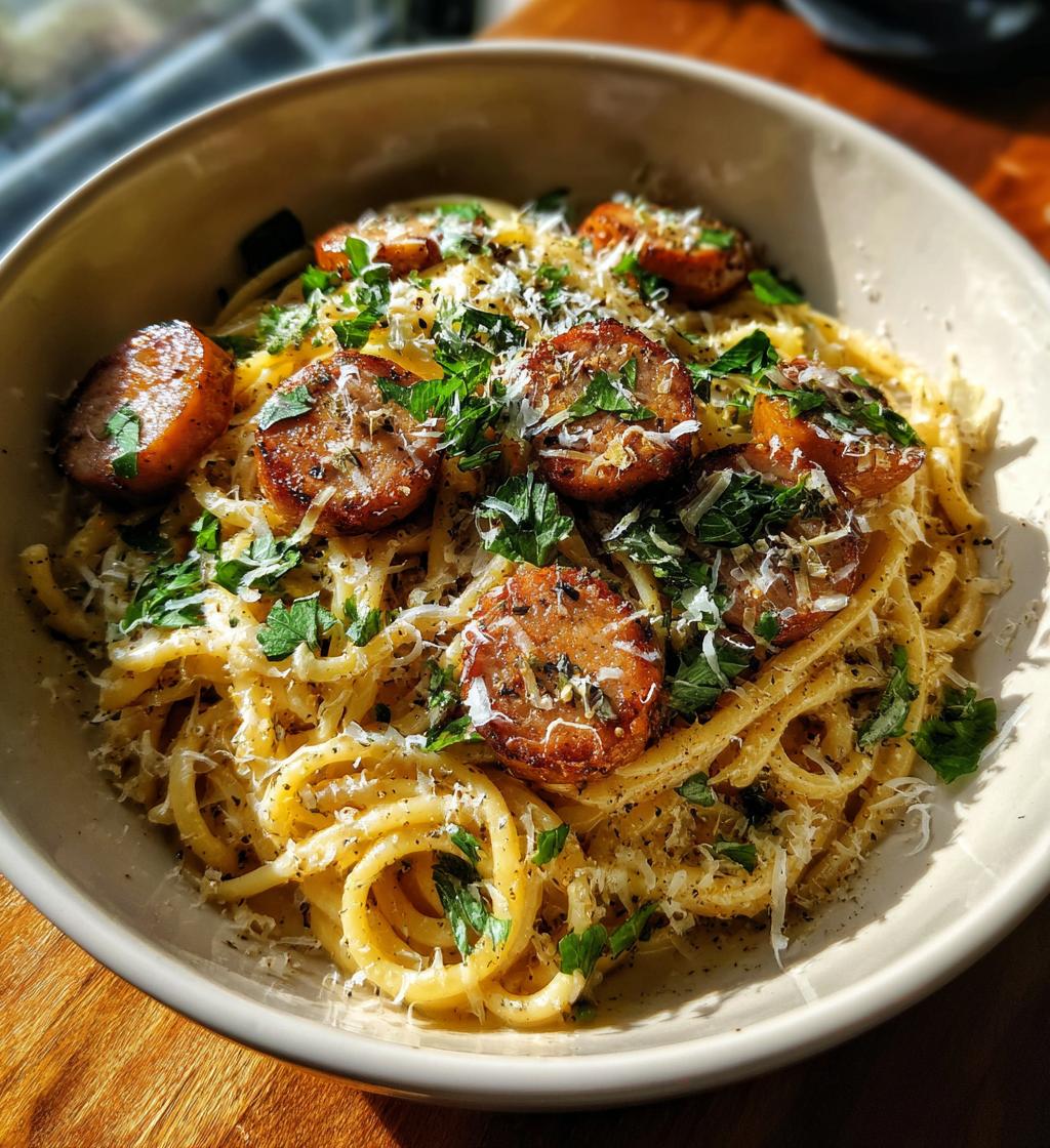 garlic butter sausage pasta - detail 1